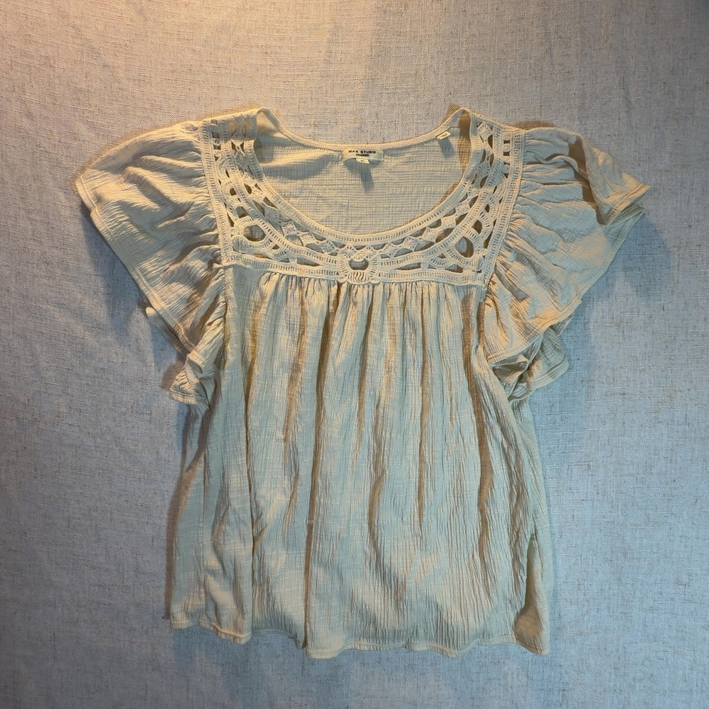Max Studio London Blouse Crochet Trim Flutter Peasant Women's Size XL